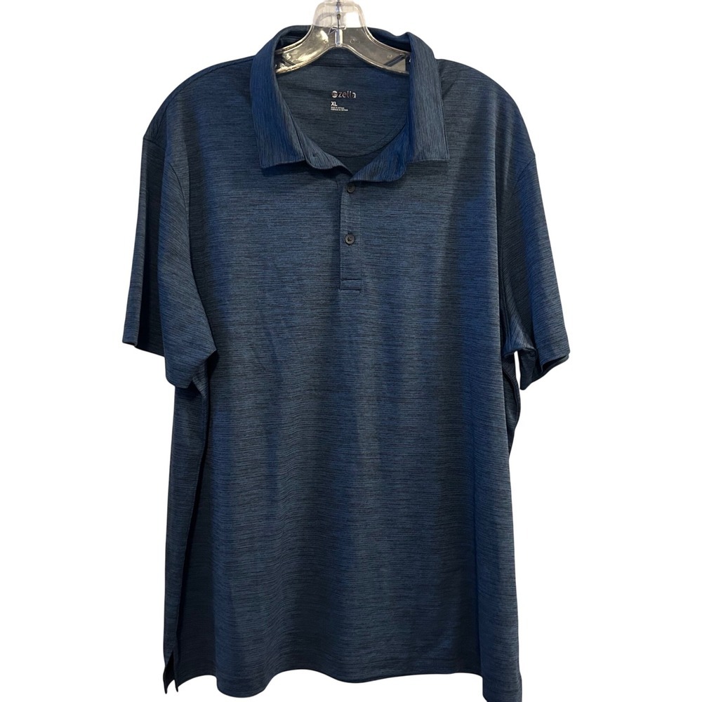 Zella Mens Polo Shirt‎ Navy Blue Heathered Short Sleeve Performance XL